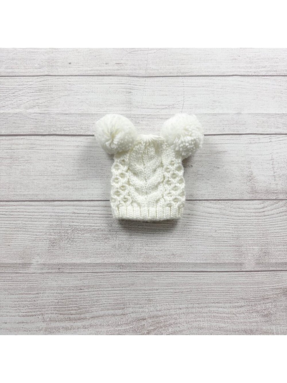 Toby Newborn Double Pom Cable Knit Hat Ivory 0-6 Months
